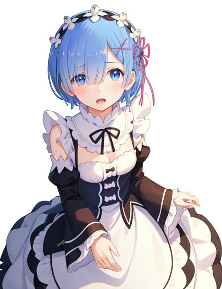 18340-2769226944-best quality, masterpiece, , phRem, 1girl, solo, maid, roswaal mansion maid uniform, open mouth, looking at viewer, parody, blus.png